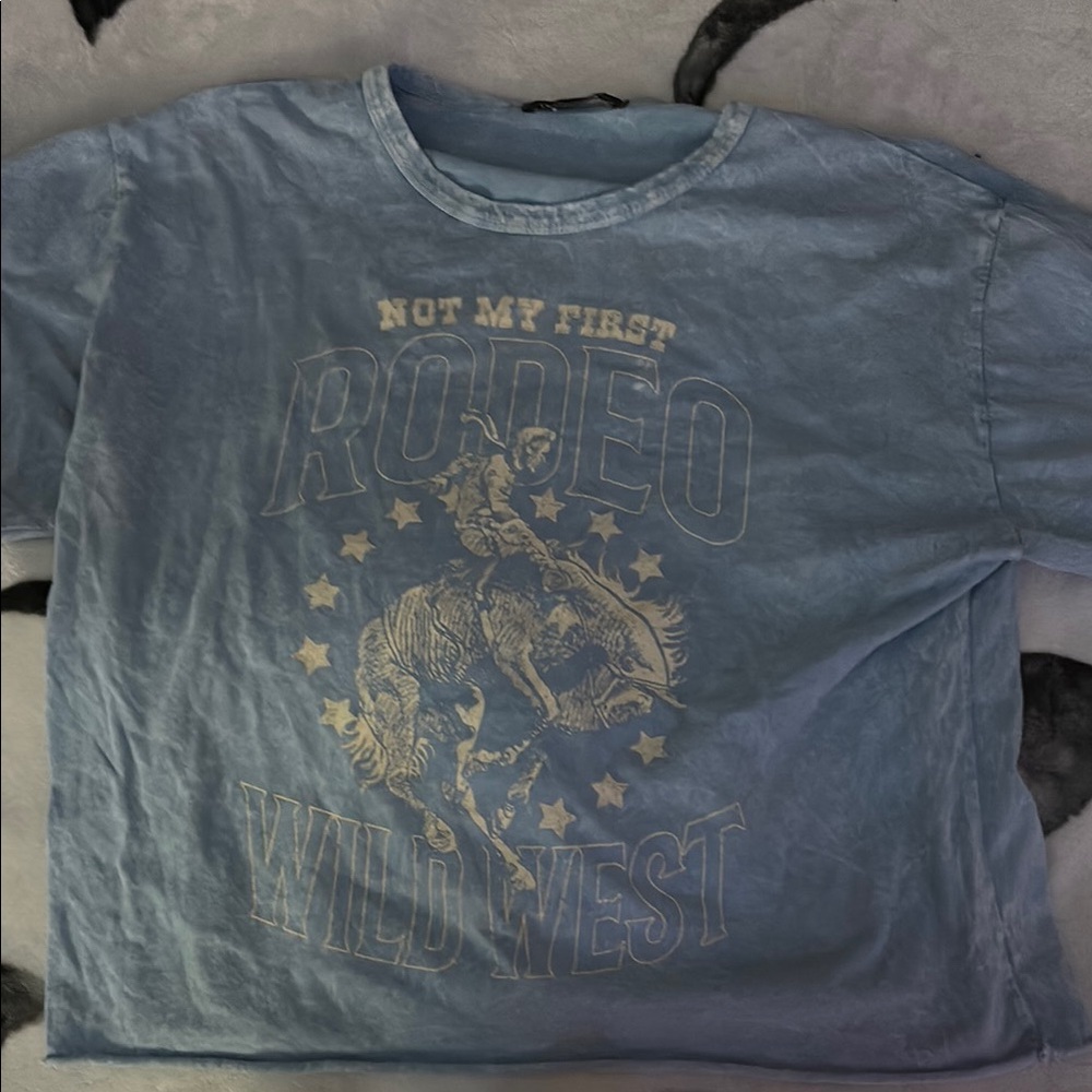 Caution To The Wind Blue Graphic Crop Top